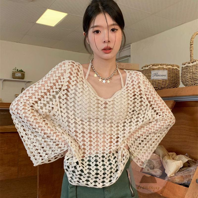 Áo Thun Dệt Kim Tay Dài Màu Sắc Thời Trang Mùa Hè Cho Nữ