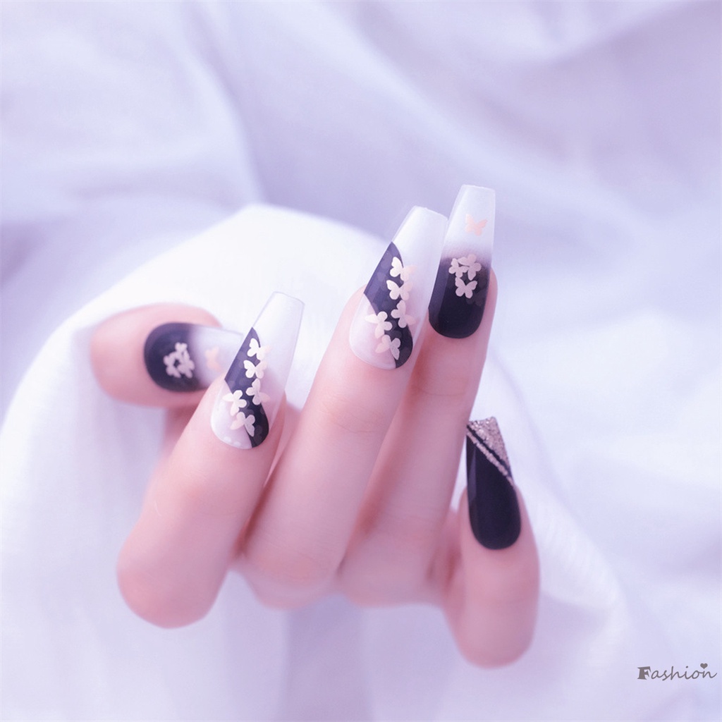 Móng Tay Giả Màu Đen Nhám Đính Kim Tuyến Lấp Lánh Bền Và Không Bao Giờ Xẻ Tà Thoải Mái