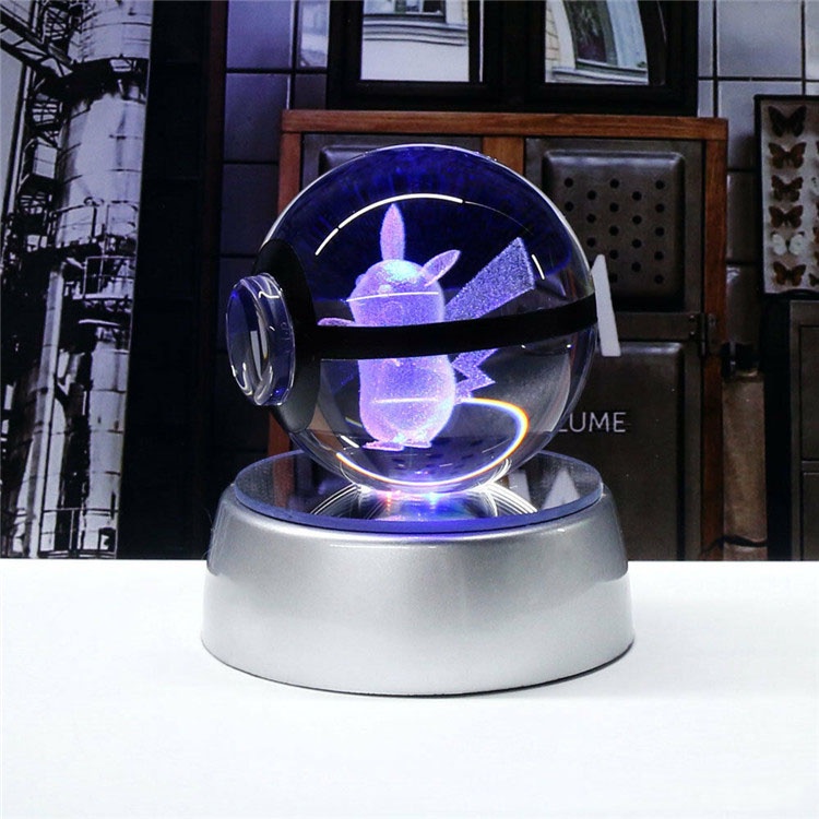 Đèn Ngủ Bóng Pha Lê Pokemon 3D Sạc Cổng USB Độc Đáo Trang Trí Nhà Cửa