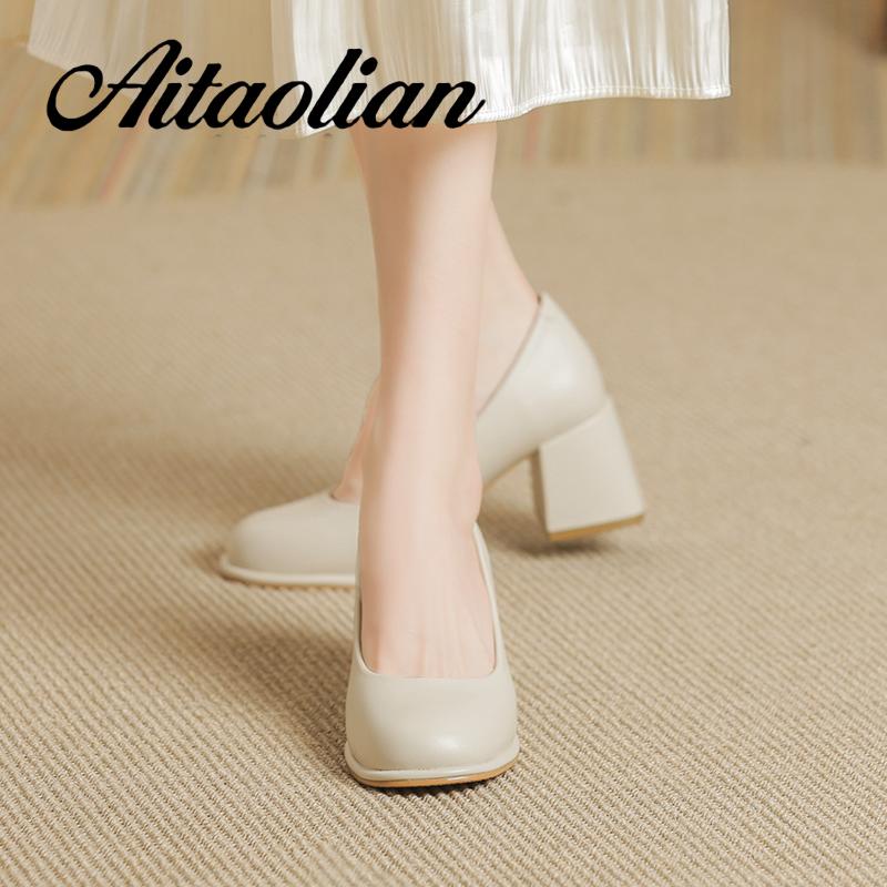 Giày Cao Gót 5cm Da Thật Mũi Vuông Phong Cách retro Anh Quốc Cho Nữ