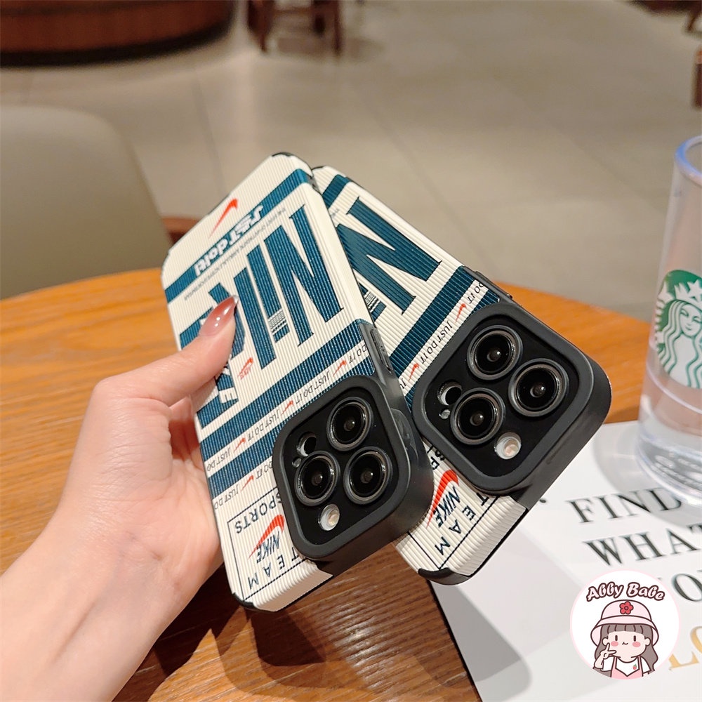 Ốp Điện Thoại Da Giả Viền TPU Dẻo Màu Xanh Dương Đậm In Chữ Độc Đáo Thời Trang Cho IPhone 14 Pro Max 11 12 11 Pro Max X 7Plus