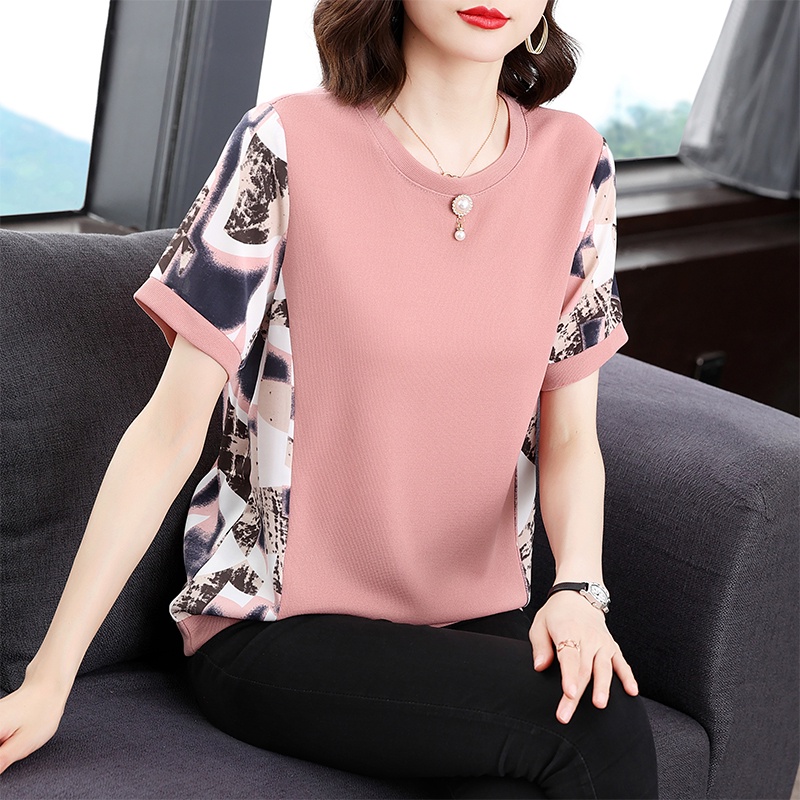 Áo Thun Tay Ngắn Cổ Tròn Size Lớn Cho Phụ Nữ Trung Niên 40-50 Tuổi