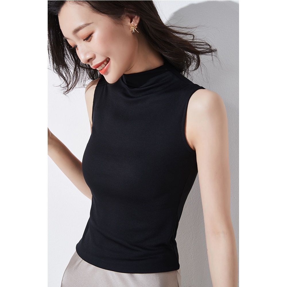 Áo Thun Đen Sát Nách Cổ Lọ Thời Trang Trẻ Trung Cho Nữ