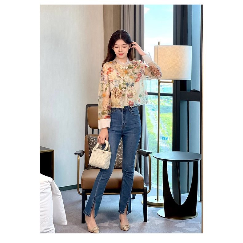 Áo Sơ Mi Vải Lụa Chống Nắng In Họa Tiết Hoa Phong Cách Trung Quốc Thanh Lịch Thời Trang Cho Nữ 2023