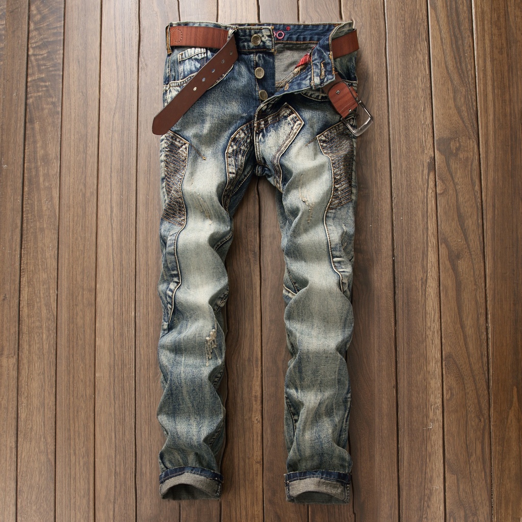 Quần Jeans Dài Phối Rách Thời Trang Cho Nam