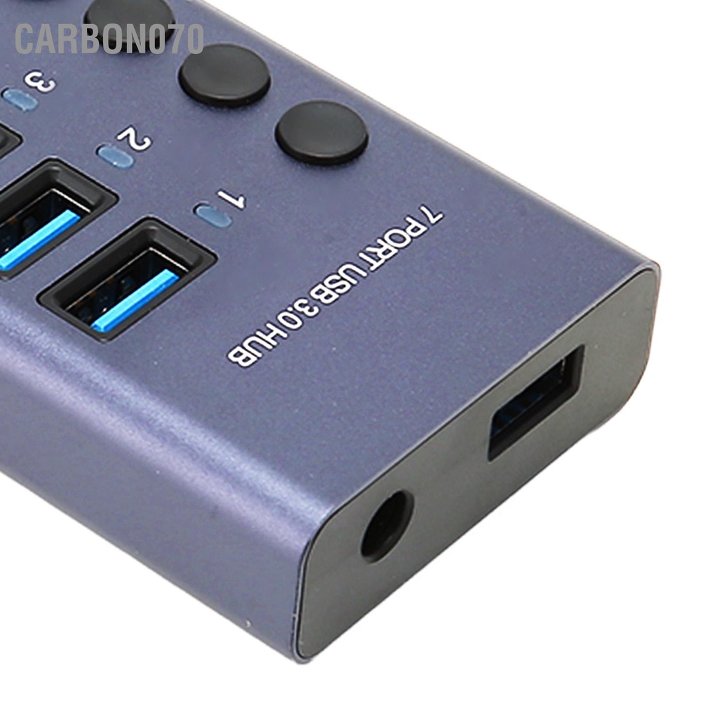 Carbon070 Hub USB 3.0 7 Cổng 5Gbps 5V 2.4A 36W Công Tắc Cá Nhân Đèn LED Chỉ Báo Đế Cắm Cho Điện Thoại Máy Tính 100‑240V