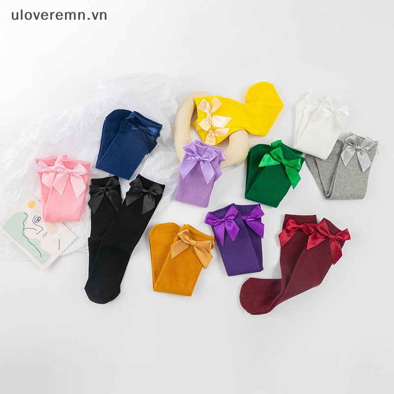 1 Đôi Tất Cotton Mềm Cao Đến Đầu Gối Chống Muỗi Thoáng Khí Đính Nơ