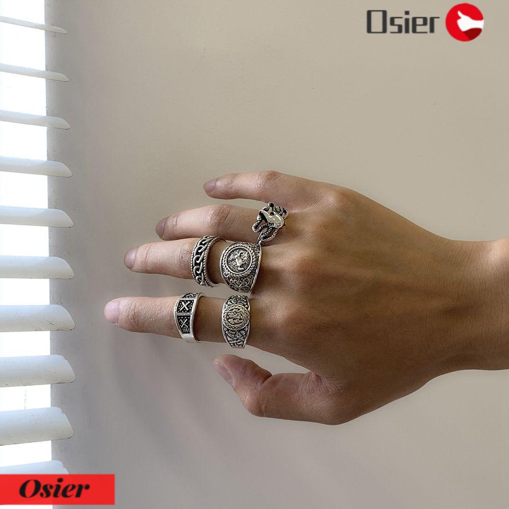 1 Nhẫn Kim Loại Đính Đá Opal Phong Cách Punk Cá Tính Cho Nam