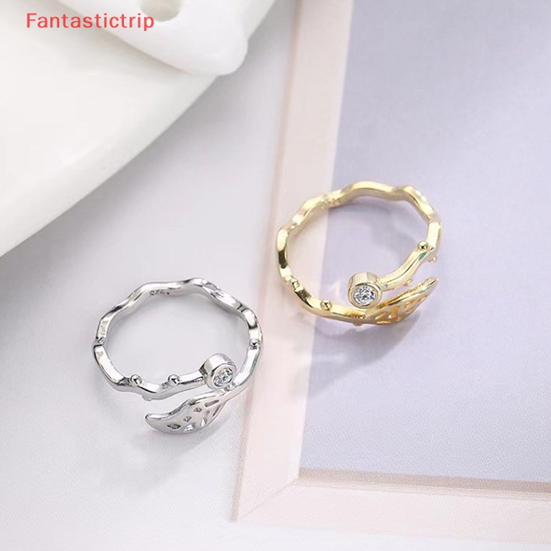 [Fantastictrip] Nhẫn Hở Mạ Bạc Hình Cành Lá Mây Gợn Sóng Thiết Kế Độc Đáo Thời Trang Đám Cưới