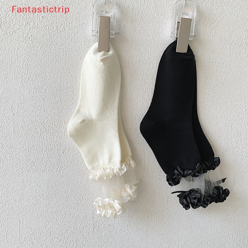 [Fantastictrip] Vớ Ren Ống Vừa Màu Trơn Đính Nơ Thời Trang Xuân Hè Cho Trẻ Em JK Lorita Mary Jean Tidal ins Mới