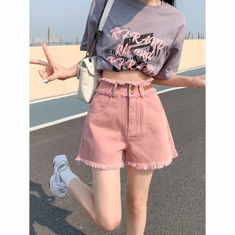 NZN Quần Short denim Cạp Cao Ống Rộng Xuân Hè Mới Cho Nữ