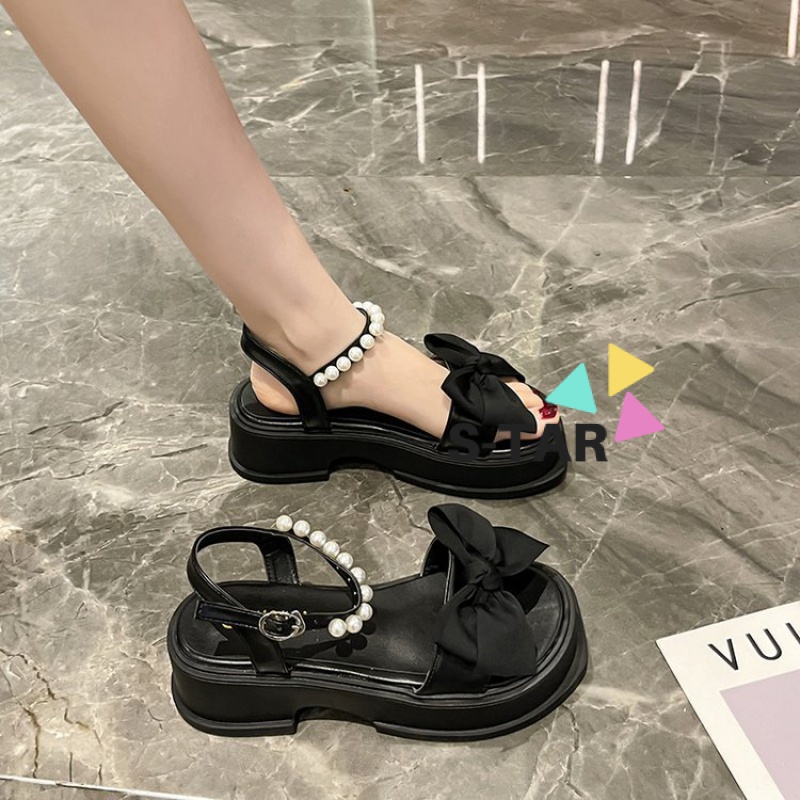 Giày Sandal Đế Dày Đính Nơ Phong Cách Mới Mùa Hè 2023 Thoải Mái Hợp Thời Trang Cho Nữ