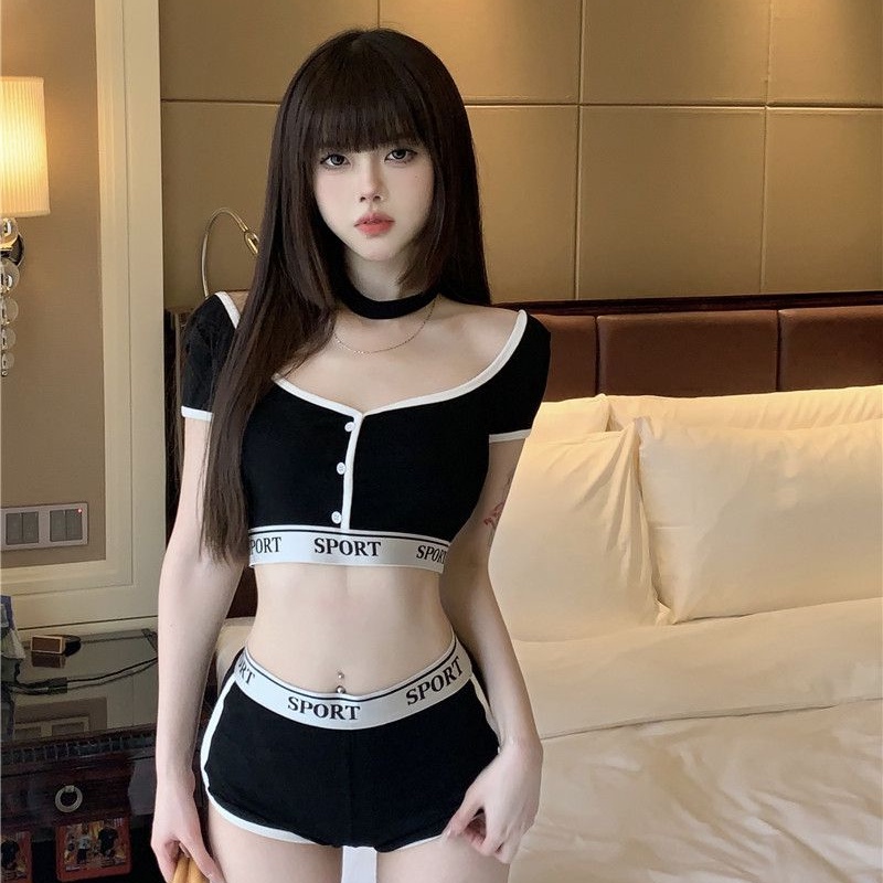 COZOK Bộ Áo Thun Ngắn Tay + Quần Short Kiểu Vintage Cá Tính