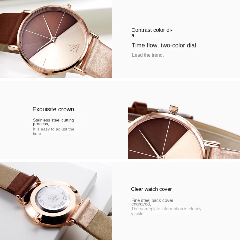 Đồng Hồ Đeo Tay Hai Màu Sắc Tương Phản Đơn Giản Sáng Tạo Cho Nữ