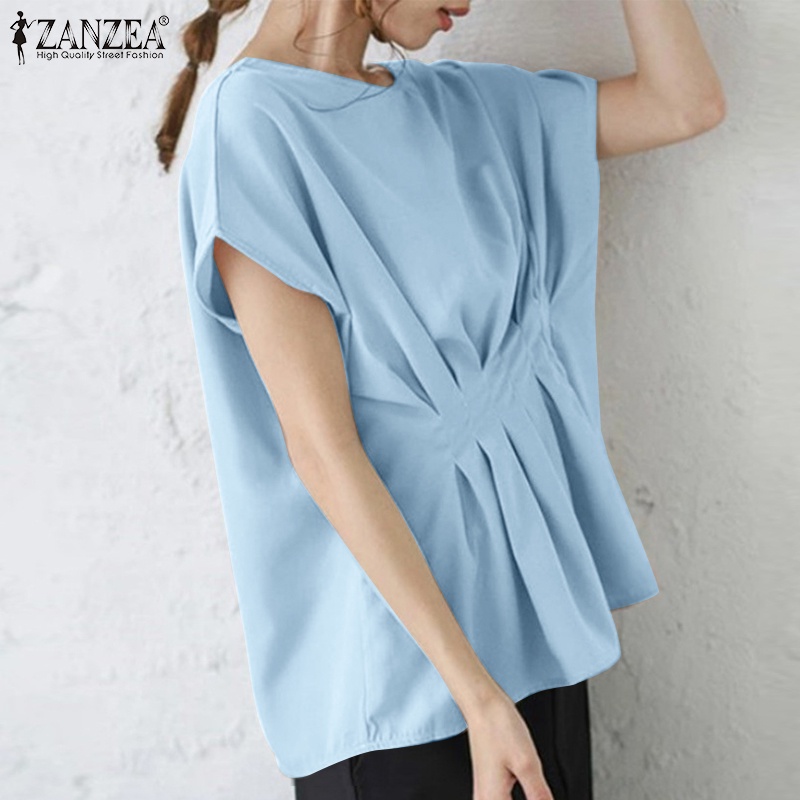 Zanzea Áo Thun Nữ Ngắn Tay Cổ Tròn Form Rộng Màu Trơn Phong Cách Hàn Quốc