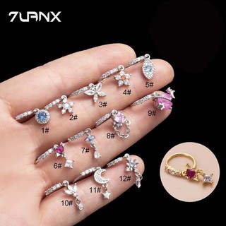 7uanX 1 Khuyên Mũi Tròn / Bướm / Hoa Tai / Sụn Bằng Đồng Đính Đá Zircon 20Gauge