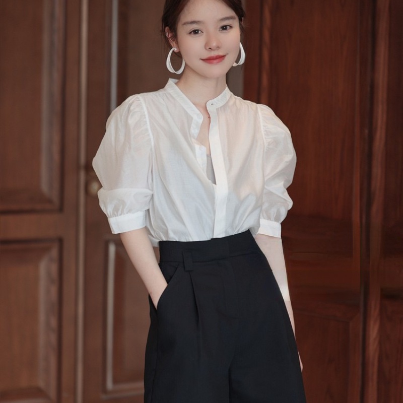 Bộ Áo Sơ Mi + Chân Váy Ngắn Lưng Cao Phong Cách Phương Tây Thời Trang Sang Trọng Cho Nữ