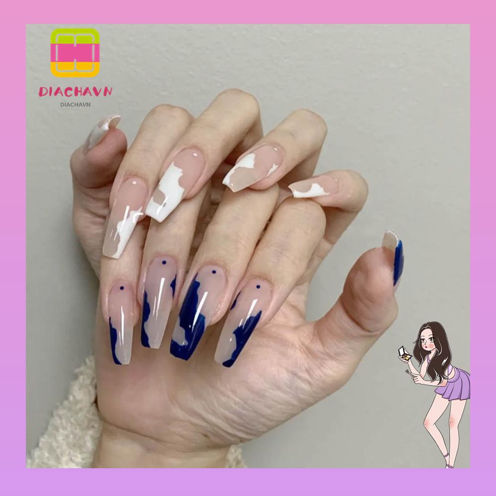 Hộp 24 Móng Tay Giả Ballerina Họa Tiết Hình Học Độc Đáo