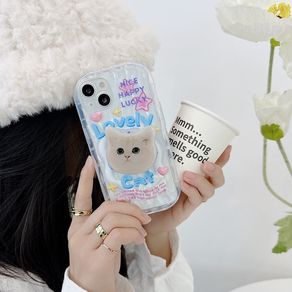 Ốp Điện Thoại TPU Dẻo Trong Suốt Họa Tiết Hoạt Hình Chú Mèo Kèm Giá Đỡ Cho iPhone 13 12 11 Pro Max 14 Plus