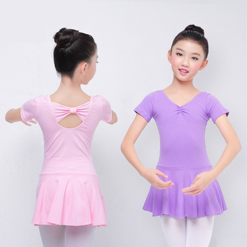Đầm Múa Ba Lê Tay Dài / Ngắn Chất Liệu Cotton Đính Nơ Xinh Xắn Cho Bé Gái