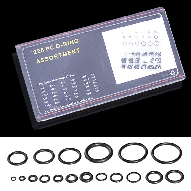 225 PCS đen cao su O Ring máy giặt con dấu O-ring Bộ phân loại cho Xe Hơi Mới