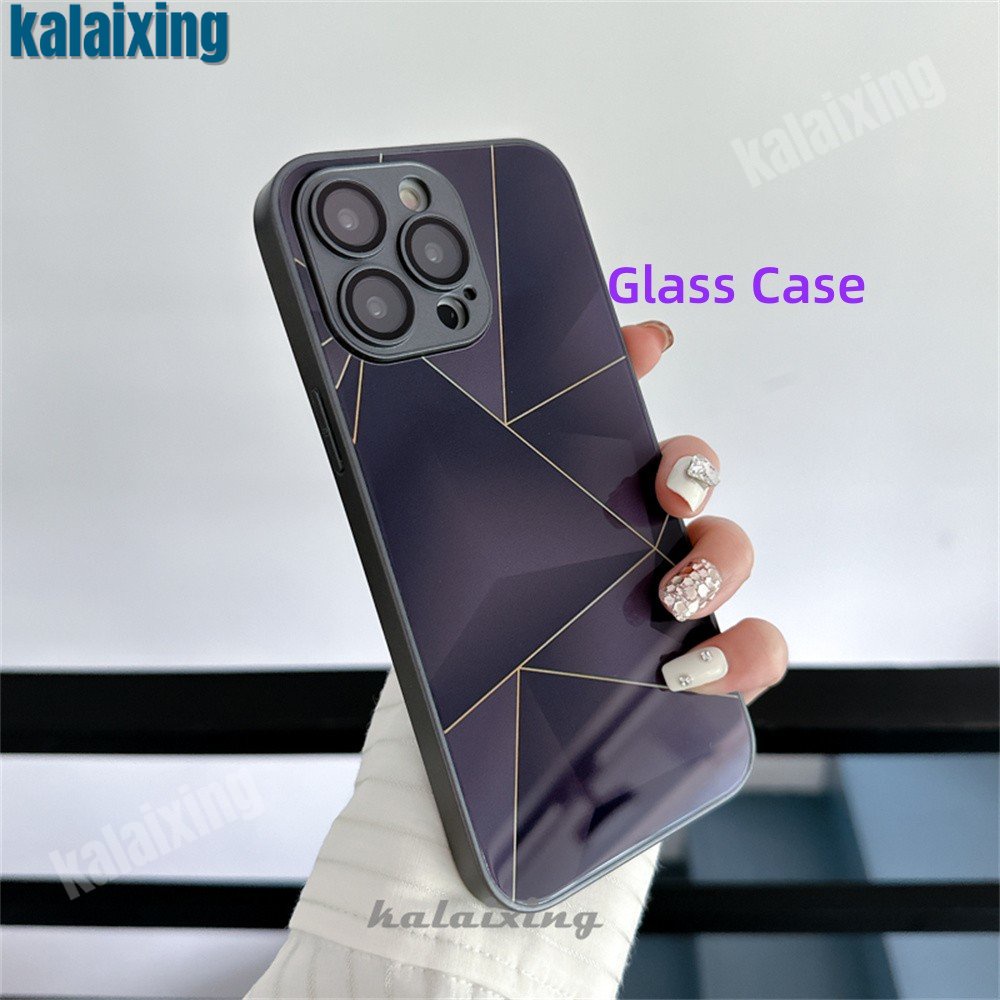 Ốp Điện Thoại Mặt Kính Viền Dẻo Họa Tiết Hình Học Độc Đáo Thời Trang Cho iPhone 12 Pro Max 11Pro 11 Pro Max