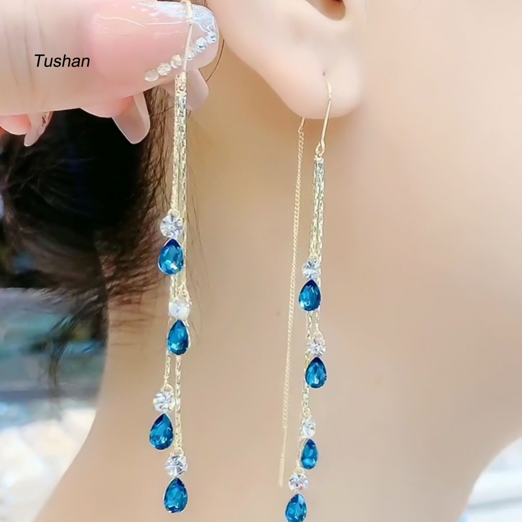 1 Đôi Bông Tai Dáng Dài Đính Pha Lê Giả Màu Sắc Tương Phản Chất Lượng Cao Dành Cho Nữ