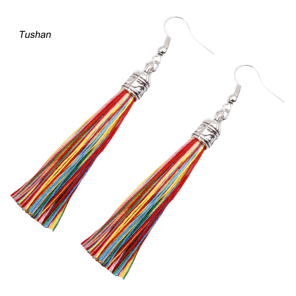 1 Đôi Bông Tai Thiết Kế Móc Tua Rua Phong Cách Bohemian