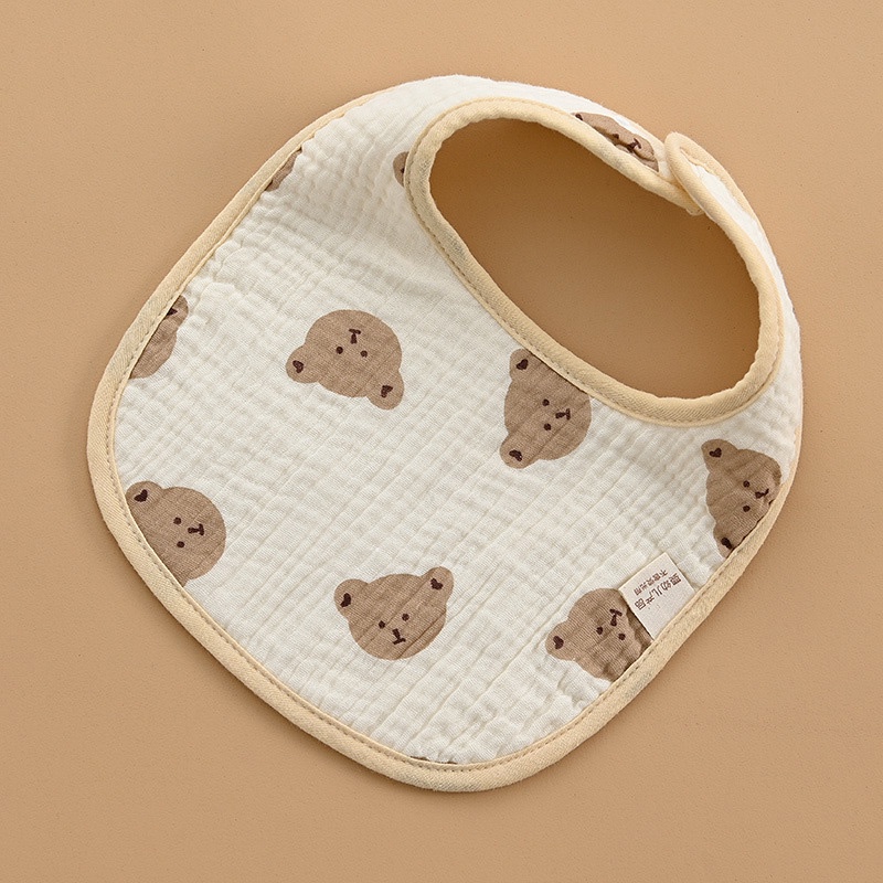 Yếm Ăn Cotton Mềm Mại Hình Chữ U In Hình Gấu Dễ Thương Cho Bé Sơ Sinh