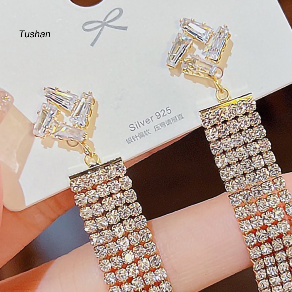 1 Đôi Bông Tai Dáng Dài Đính Đá Thời Trang