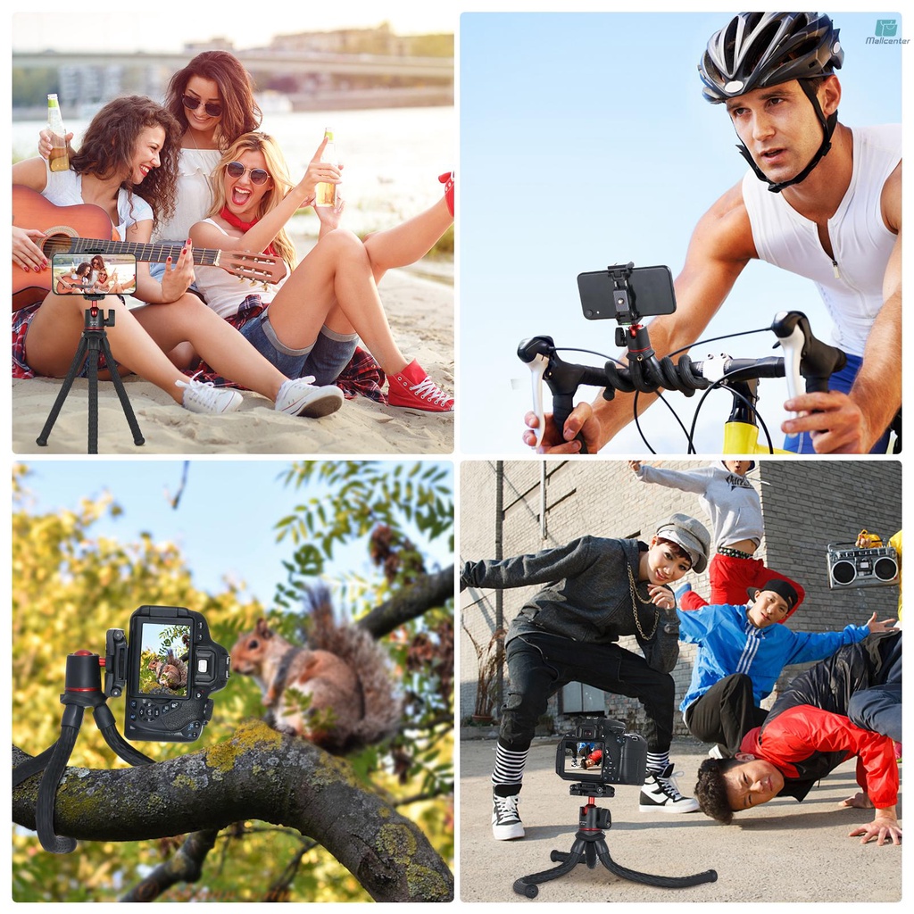 Andoer MT40 Flexible Octopus Tripod Stand Desktop Vlog Bracket 360° Rotatabble with 1/4 Inch Screw &amp; Phone Holder 2-in-1 Platform Cold Shoe Mount for Smartphone Camera Vlog Selfie Live Streaming