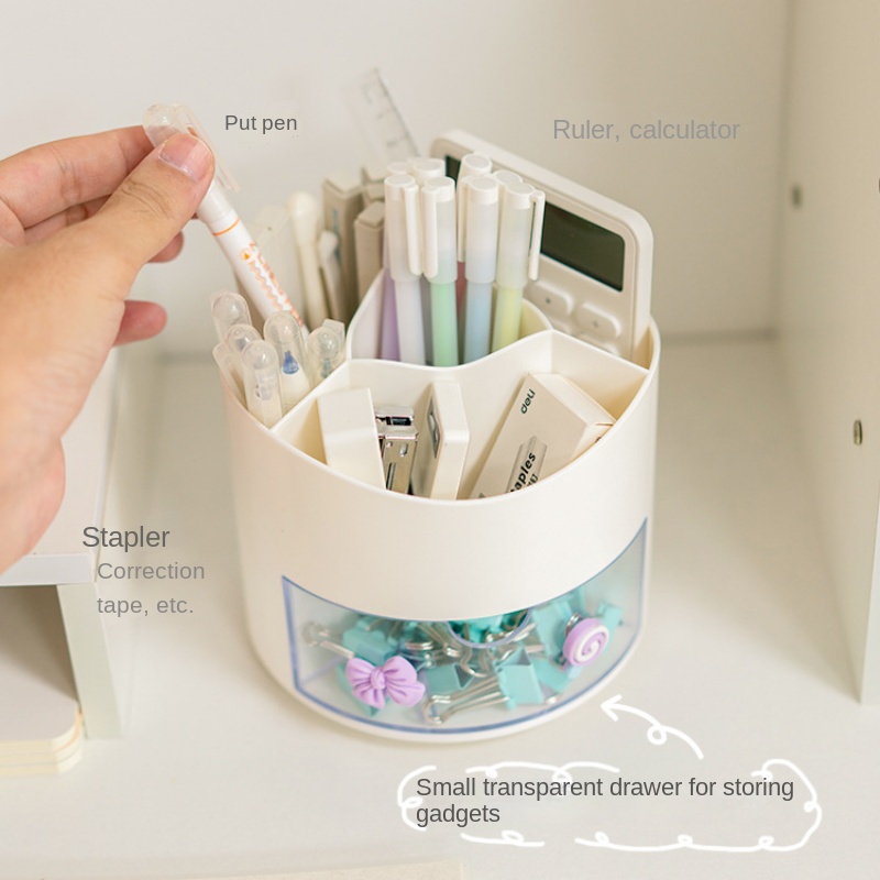 Hộp Đựng Bút Dạng Ngăn Kéo Có Thể Xoay Sức Chứa Lớn Để Bàn Cho Học Sinh