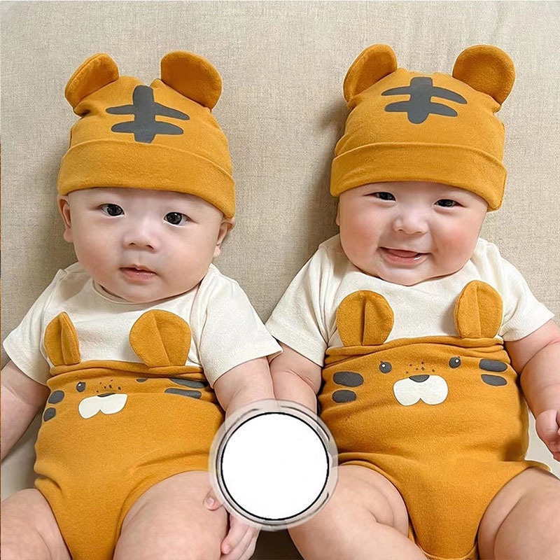 Bộ Áo Liền Quần In Hình Hổ Kèm Mũ Phong Cách Hàn Quốc Thời Trang Cho Bé Sơ Sinh