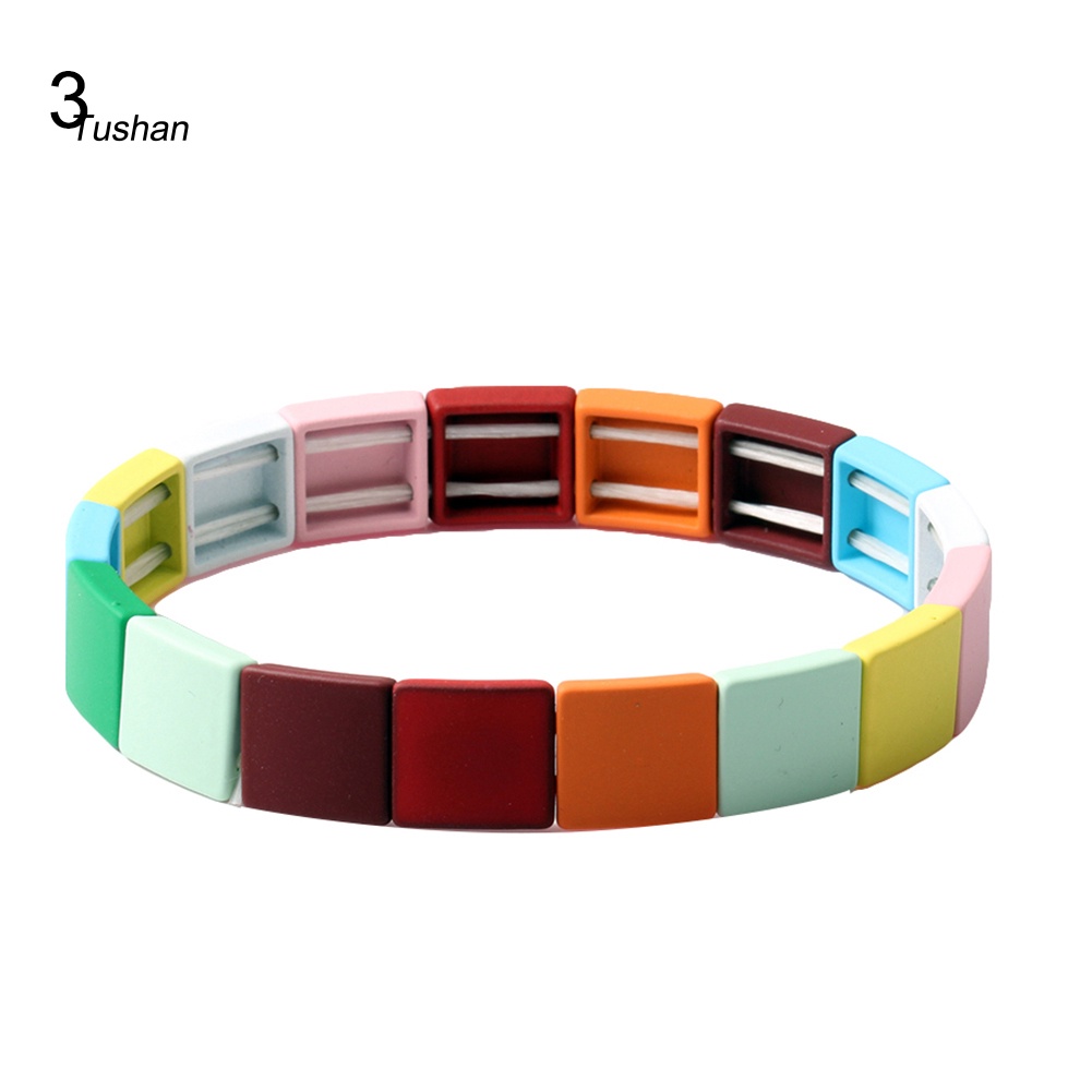 Vòng Tay Chuỗi Hạt Vuông Màu Cầu Vồng Thời Trang Cho Nam Và Nữ