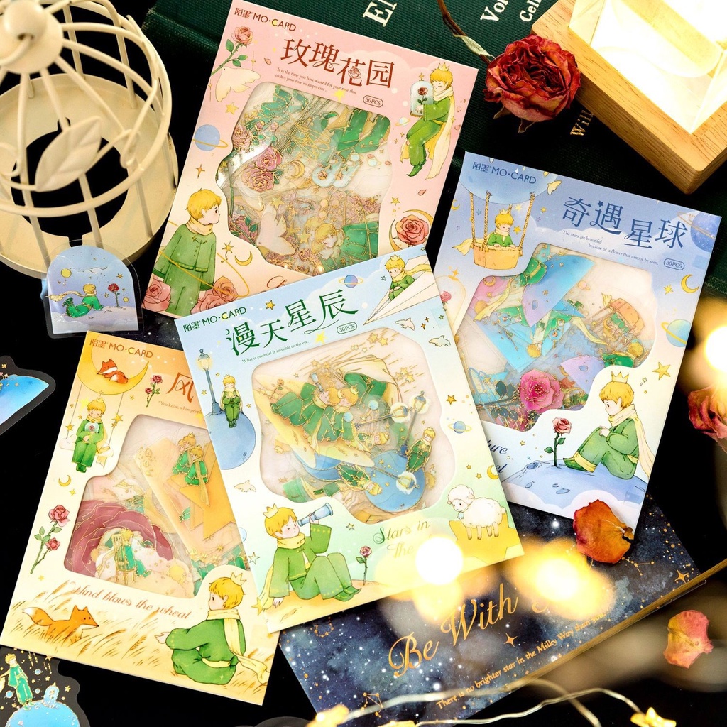 Bộ 30 Miếng Dán Holographic Hình Hoàng Tử Bé Dùng Trang Trí Sổ Tay