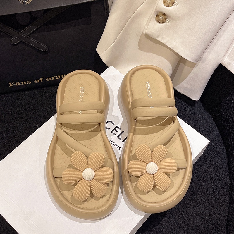 Dép Xỏ Ngón Đế Dày Mềm Mại Chống Trượt Đính Hoa Thời Trang Cho Nữ