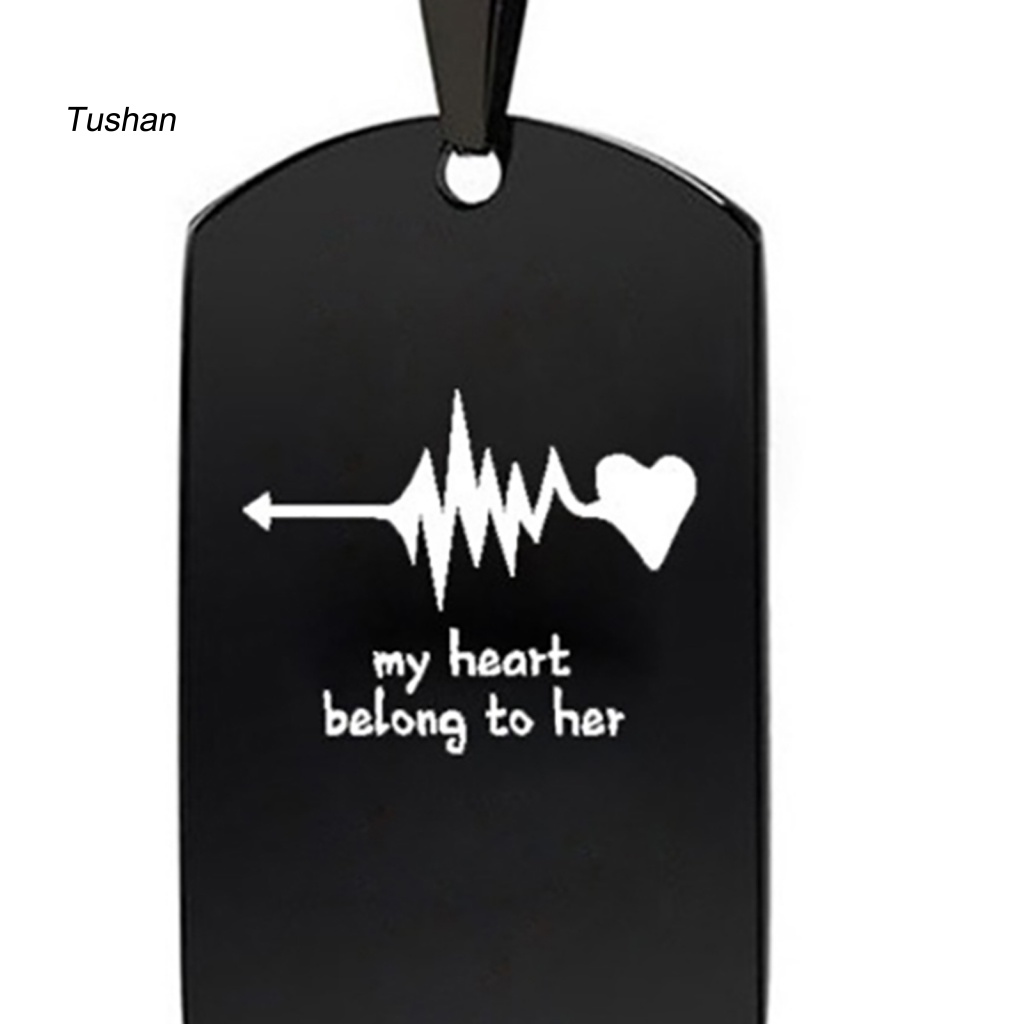 Vòng cổ Thép Titan Mặt Trái Tim Khắc Chữ My Heart Belong to Him / Her