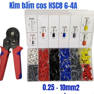 Kìm bấm cos vuông HSC8 6-4A tự điều chỉnh kèm 1200 đầu cos đủ loại cos ống tròn cos pin