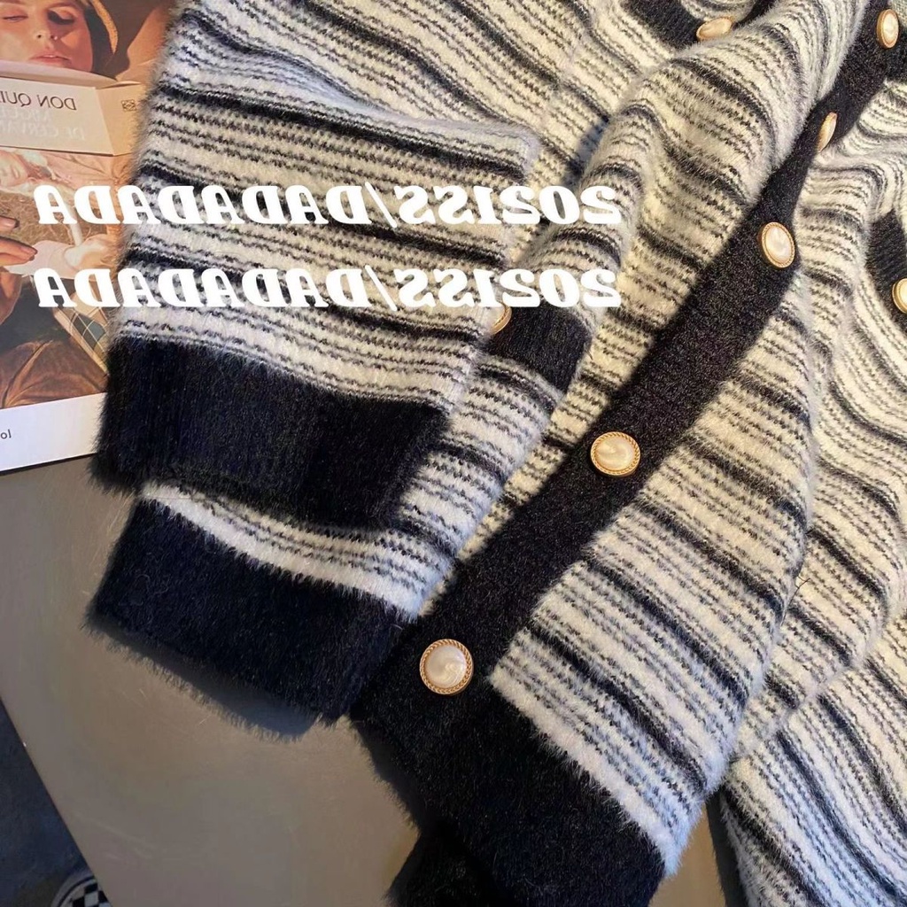 Áo Cardigan Cổ Tròn Tay Dài Họa Tiết Kẻ Sọc Thiết Kế Mới Thời Trang Dành Cho Nữ