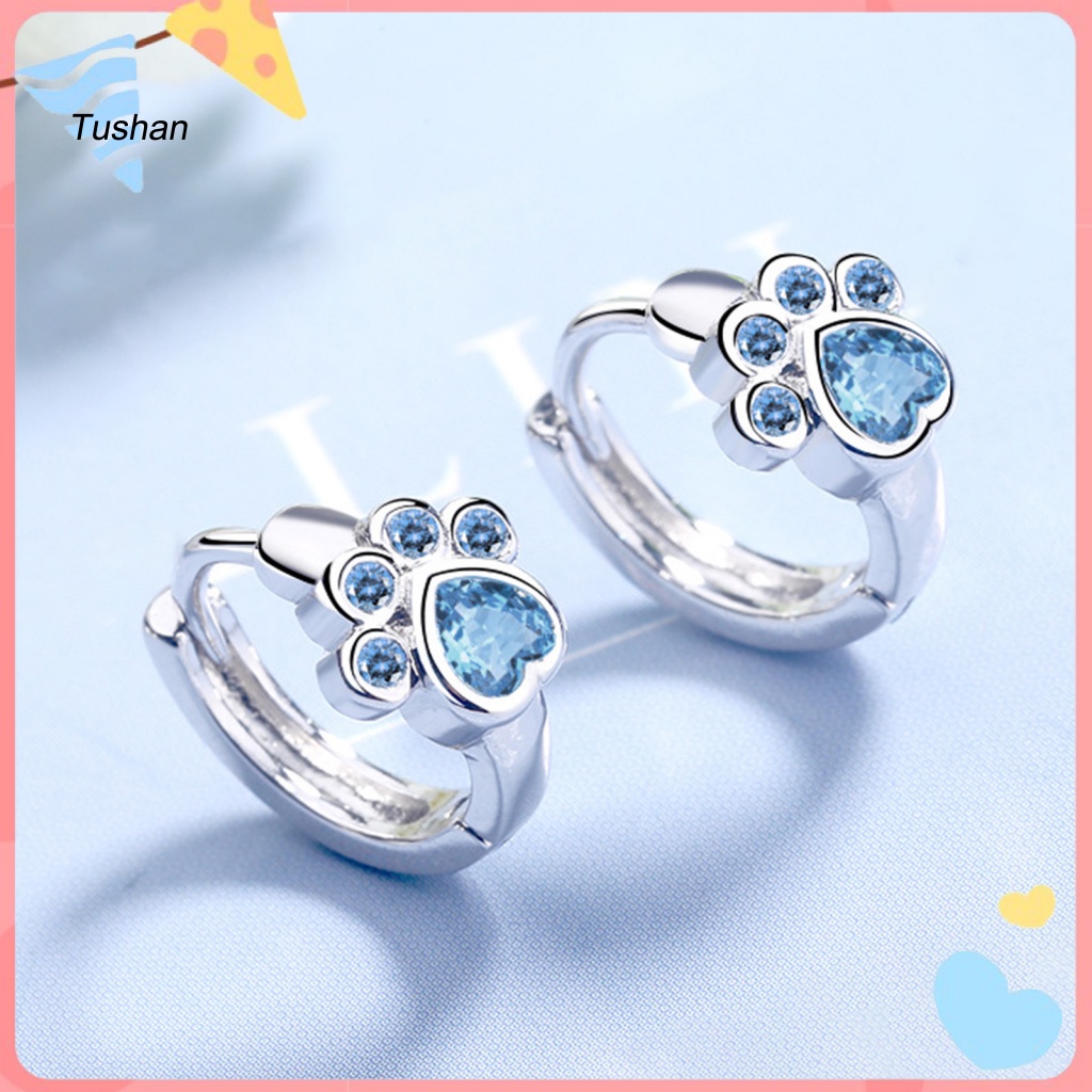 1 Đôi Bông Tai Hình Dấu Chân Động Vật Đính Đá Dễ Thương