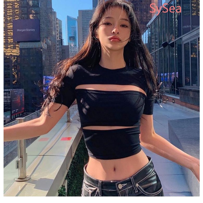 Áo Croptop Dáng Ôm Thiết Kế Đục Lỗ Thời Trang Quyến Rũ Cho Nữ
