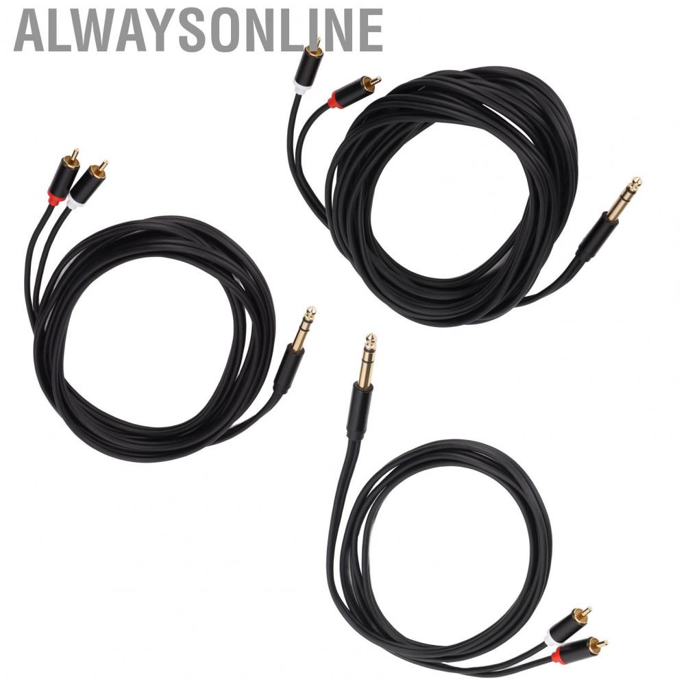 Alwaysonline 6.35mm To 2 RCA Cable  1/4 Gold Plated for Amplifier Speaker