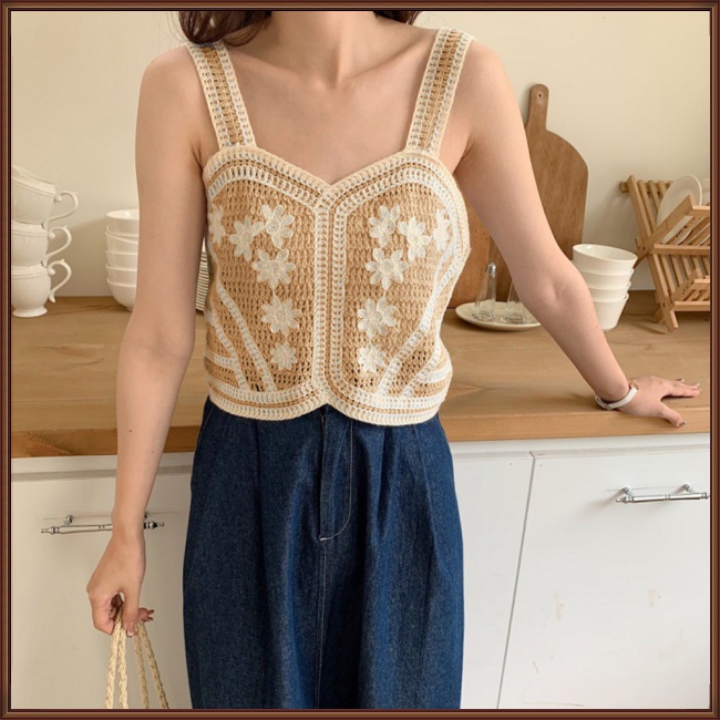 Áo Dây Sát Nách Vải Lụa Lạnh Thêu Họa Tiết Kiểu Retro Pháp Thời Trang Mùa Hè Cho Nữ