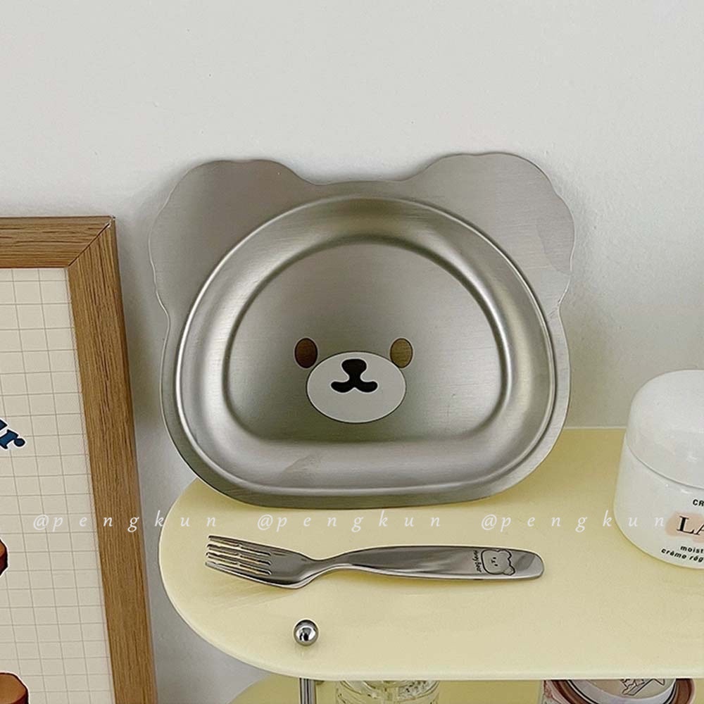 Đĩa Ăn Bằng Thép Không Gỉ 304 Dày Dặn Chống Sốc In Họa Tiết Hoạt Hình Dễ Thương Cho Bé