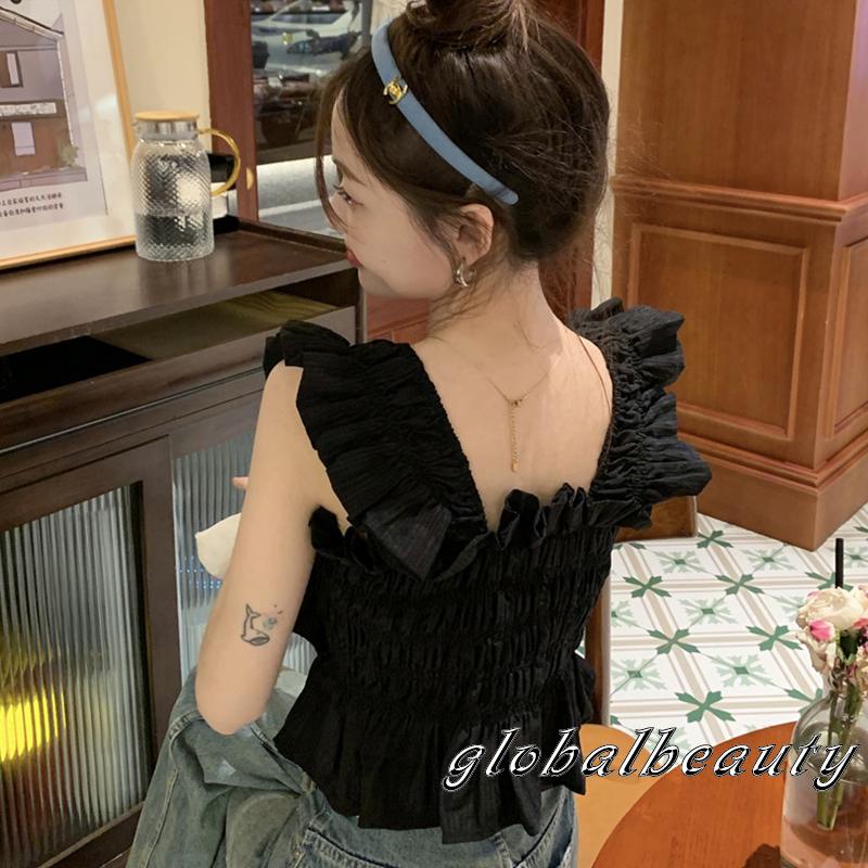 Áo Croptop Cổ Vuông Tay Bay Màu Sắc Trơn Thời Trang Mùa Hè Dành Cho Nữ