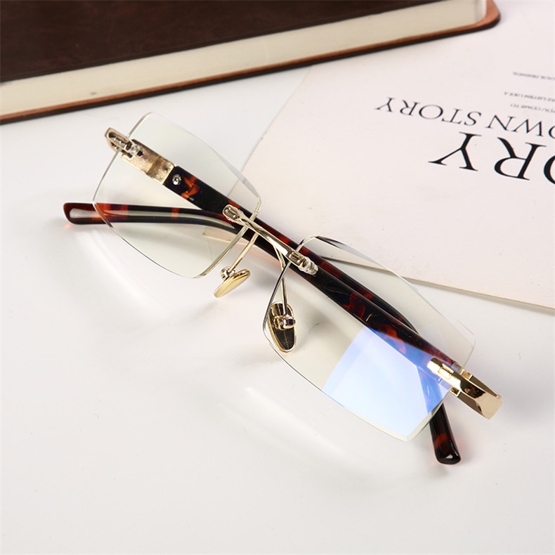 【+0°~+400°Mắt Kính Đọc Sách Chống Ánh Sáng Xanh Không Viền Mới Cho Nam