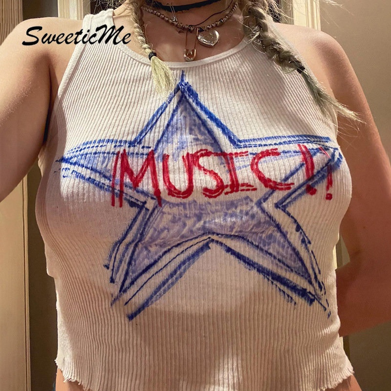 Áo Tank Top Cổ Tròn Dáng Ôm In Họa Tiết Thời Trang 2023 Cho Bạn Gái