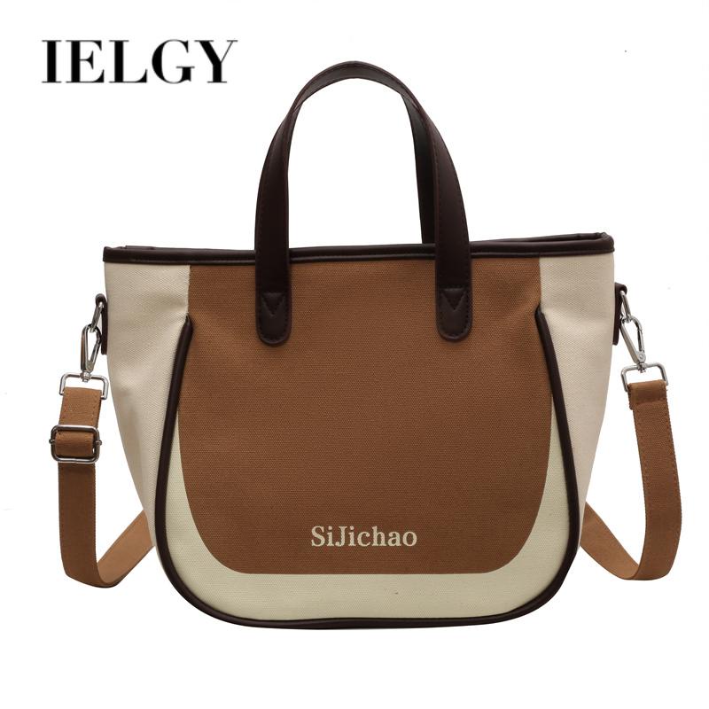 Túi tote Hình Vuông Bằng Vải Bạt Màu Tương Phản Thời Trang Hàn Quốc Cho Nữ