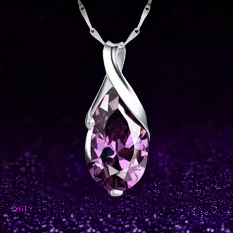 Ygt Vòng cổ Đính Đá Zircon Hình Giọt Nước Màu Tím Đẹp Mắt Dành Cho Nữ