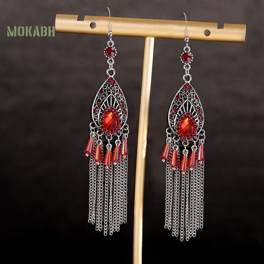 1 Đôi Bông Tai Dáng Dài Đính Đá Chống Mồ Hôi Phong Cách Trung Hoa Thời Trang